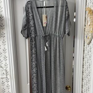 Dakota Monochrome Patterned Maxi Kimono with Adjustable Drawstring